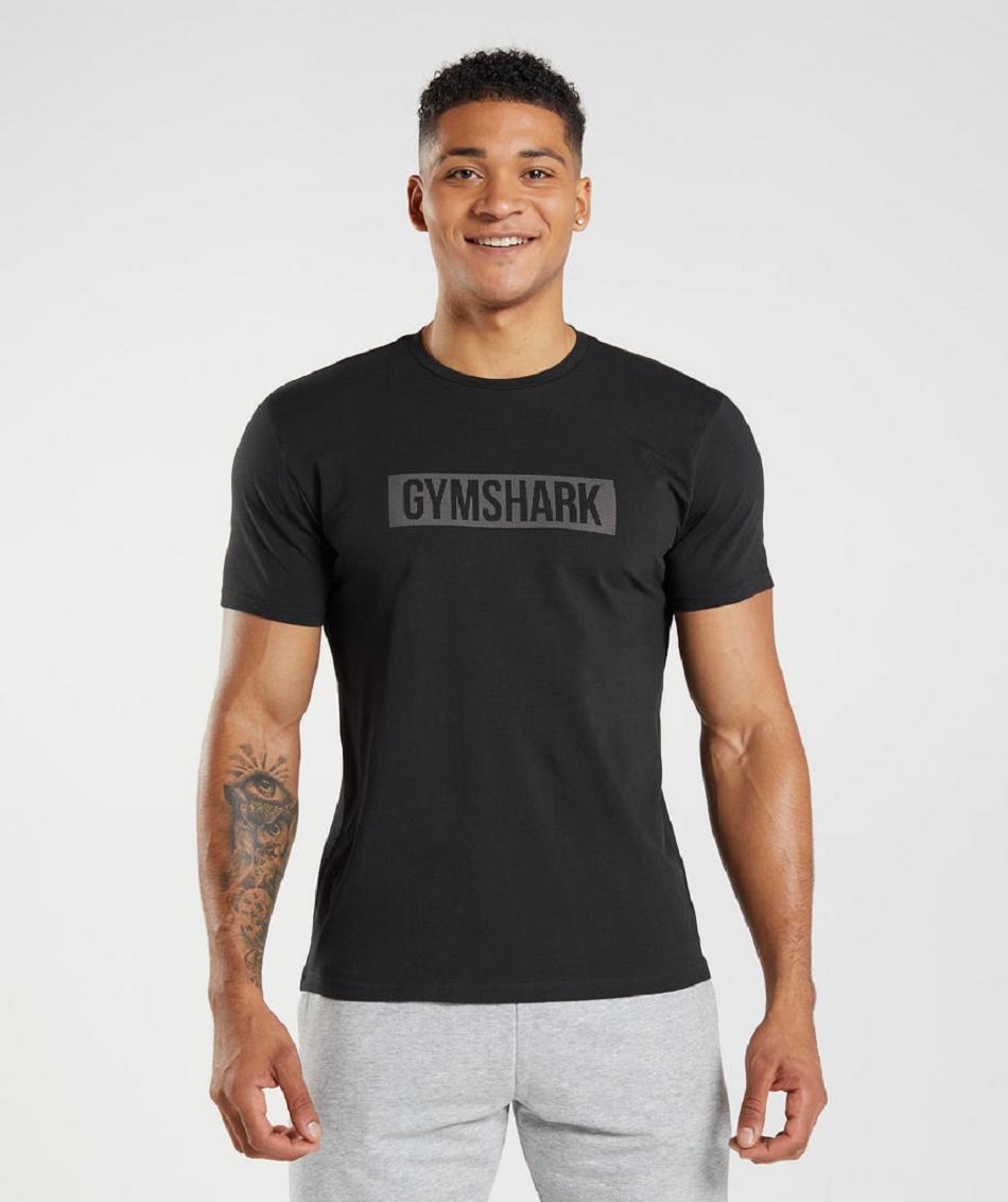 T Shirts Męskie Gymshark Block Czarne | PL 3791HAP